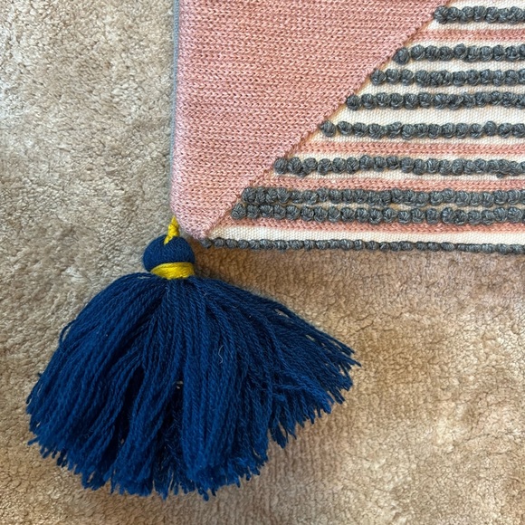 Anthropologie Woven Tapestry Clutch - Pom Pom Tassel Bright Yellow Pink Blue - Picture 4 of 6
